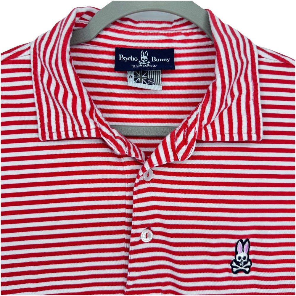 Psycho Bunny Polo Shirt Men's 8 XXL Red White Striped Short Sleeve